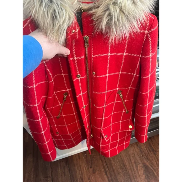 J. Crew Chateau Parka Plaid Windowpane Check 100% Wool Hooded Coat - Picture 9 of 12